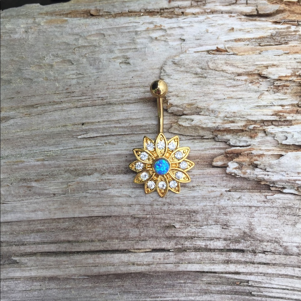 Gold Opal Belly Button Navel Ring